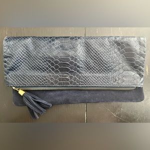Carrie Dunham clutch navy blue suede